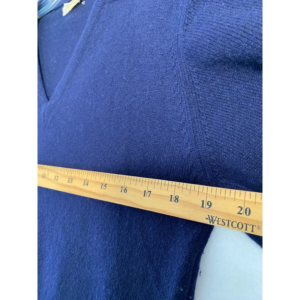 Vintage 100% Pure Cashmere V-Neck Sweater Navy Blue Made in Scotland Mens Sz M/L
